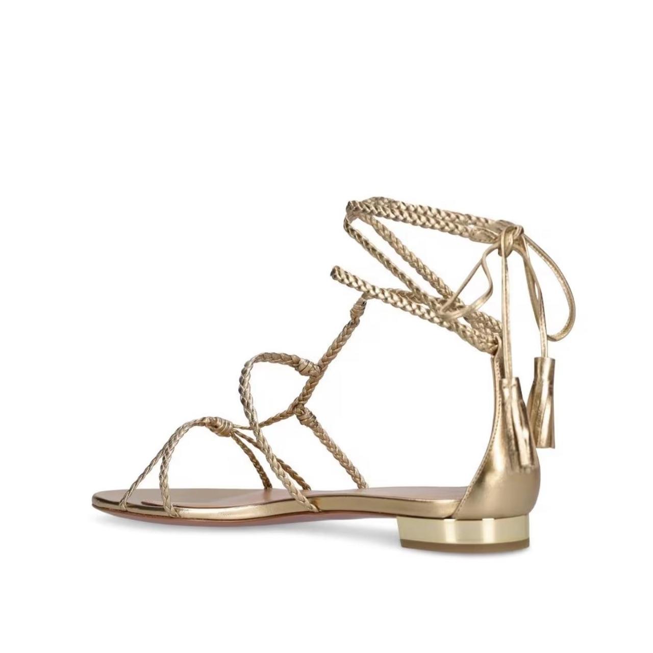 Aquazzura Brasilia Sandal Flat (Color Gold) Sizes... - Depop