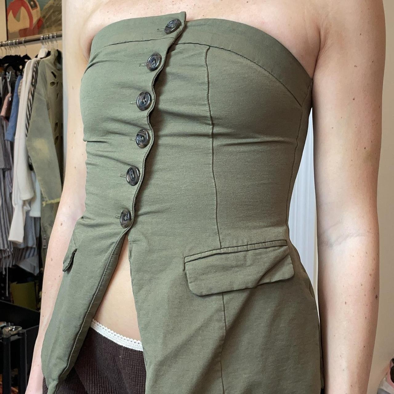Green workwear button down tube top with pockets.... - Depop