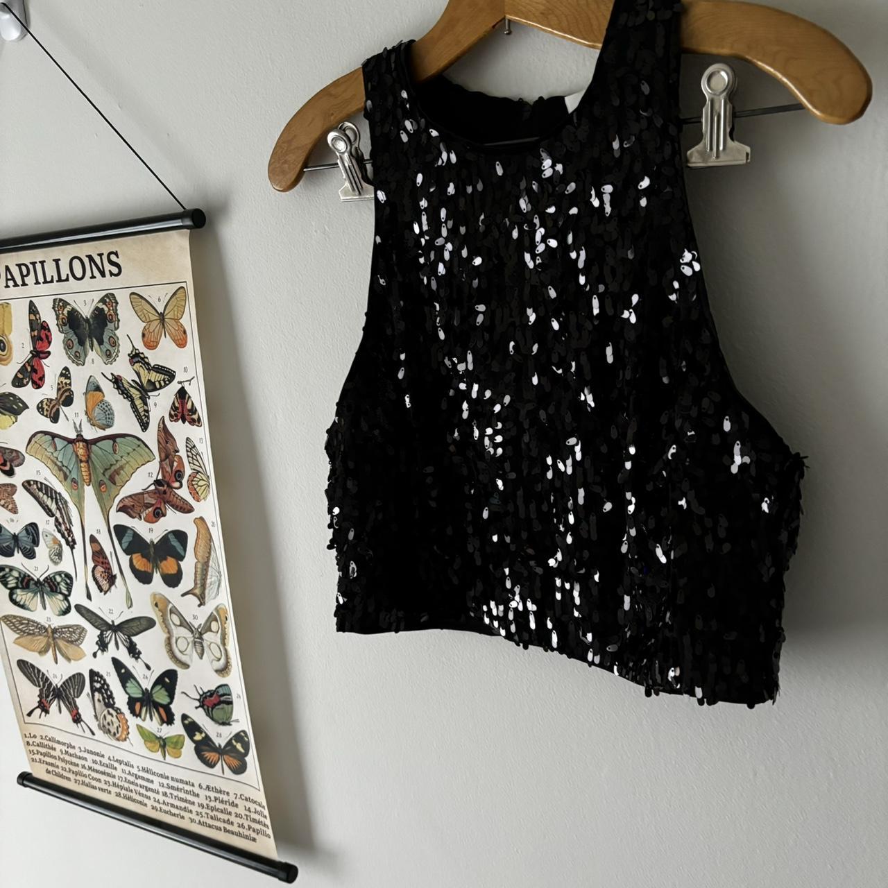 **H&M Black Sequin Party Crop Top** Size Medium.... Depop