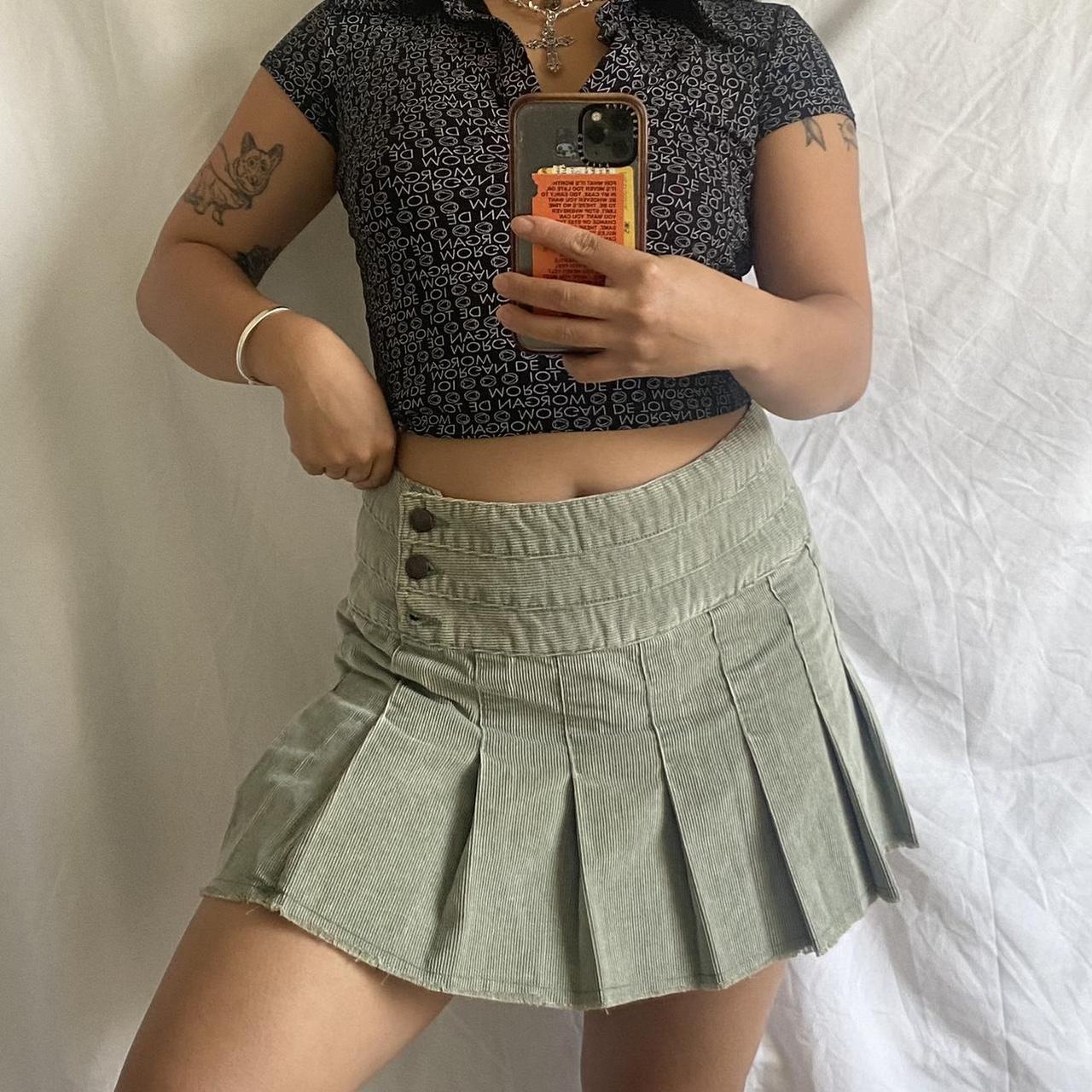 Vintage 00s Y2K cord pleated mini skirt in a size 28... - Depop