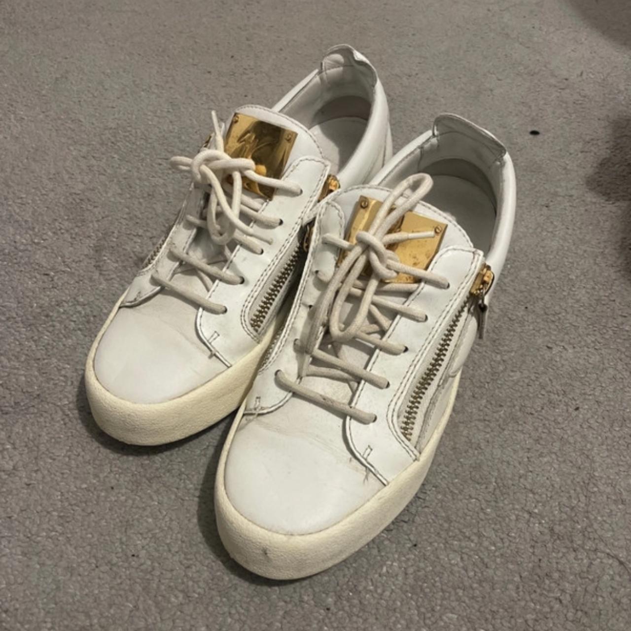 Giuseppe Zanotti Trainers White and Gold. Worn a few... - Depop