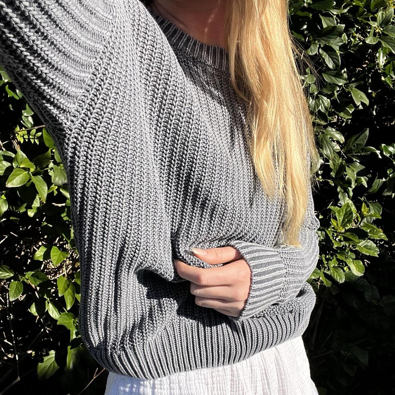 Cable knit faded grey sweater perfect with pairing a... - Depop