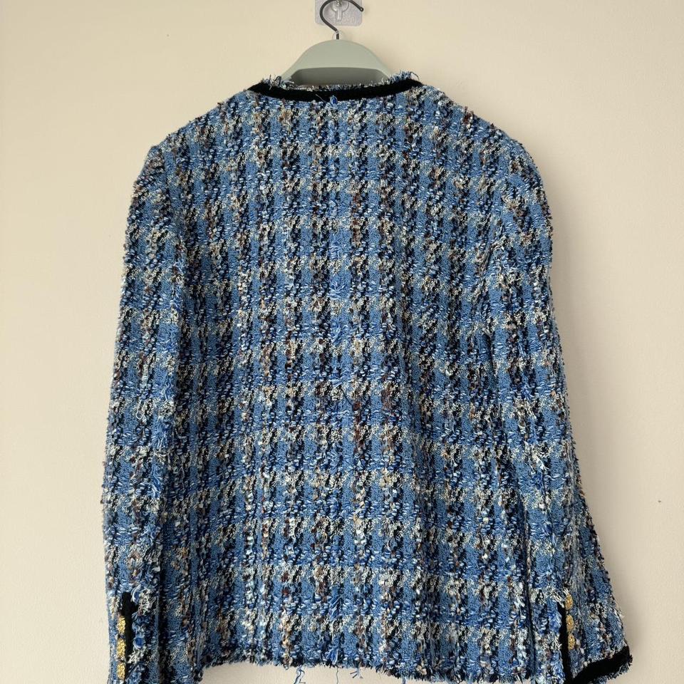 み★bluelea Embroidery jacquard blouse Boat Neck Sky Blue Georgette Embroidered Tunic | PARIS-1043