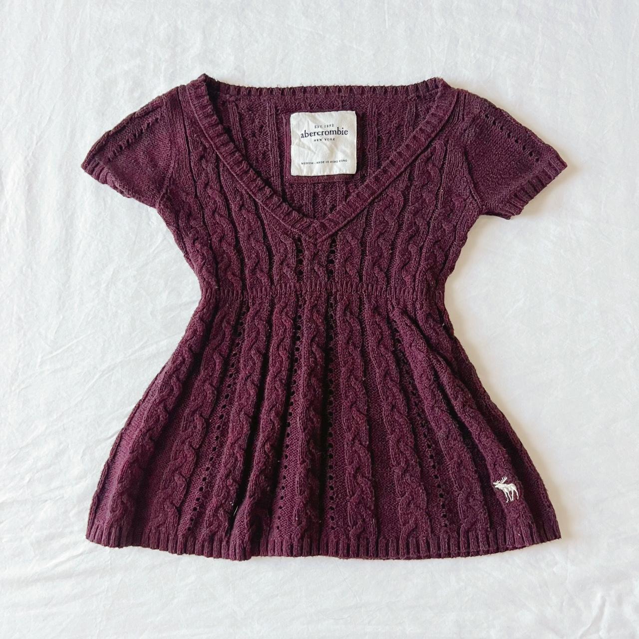 Y2k Abercrombie burgundy brown babydoll cable knit... - Depop