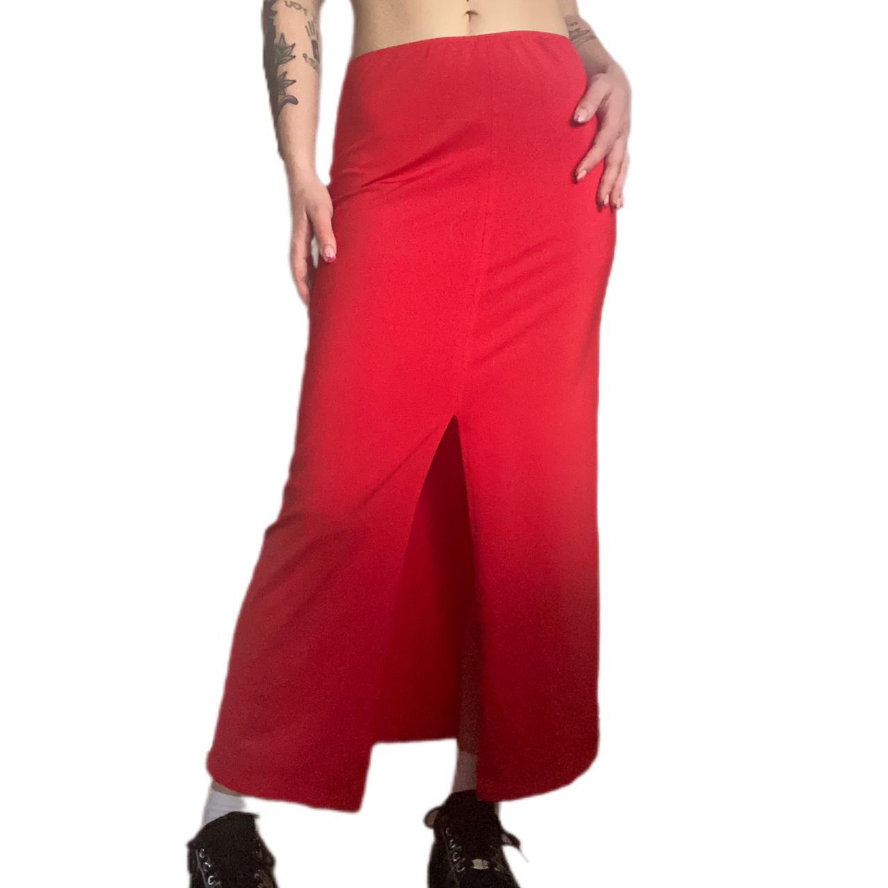 Cute vintage 90s/Y2K red maxi skirt with slit in the... Depop