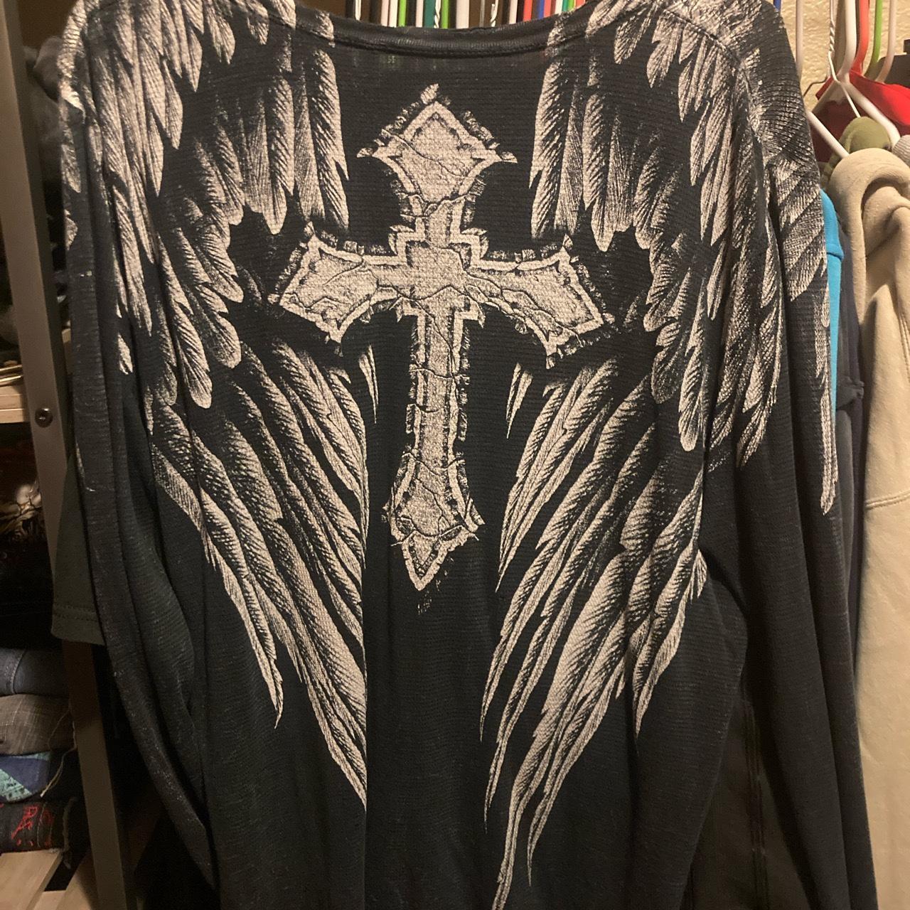 GRAIL long sleeve affliction with crazy front and... - Depop