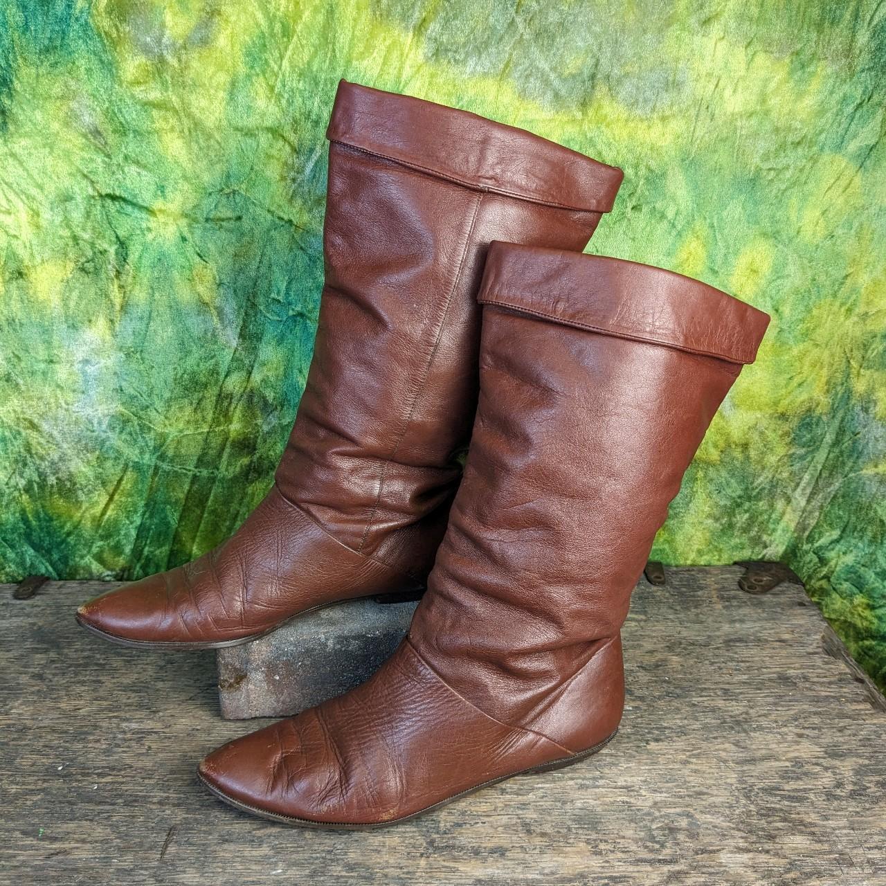 Brown Mid Calf Slouch Boots Flat Rusty Brown Slouch Boots Tall