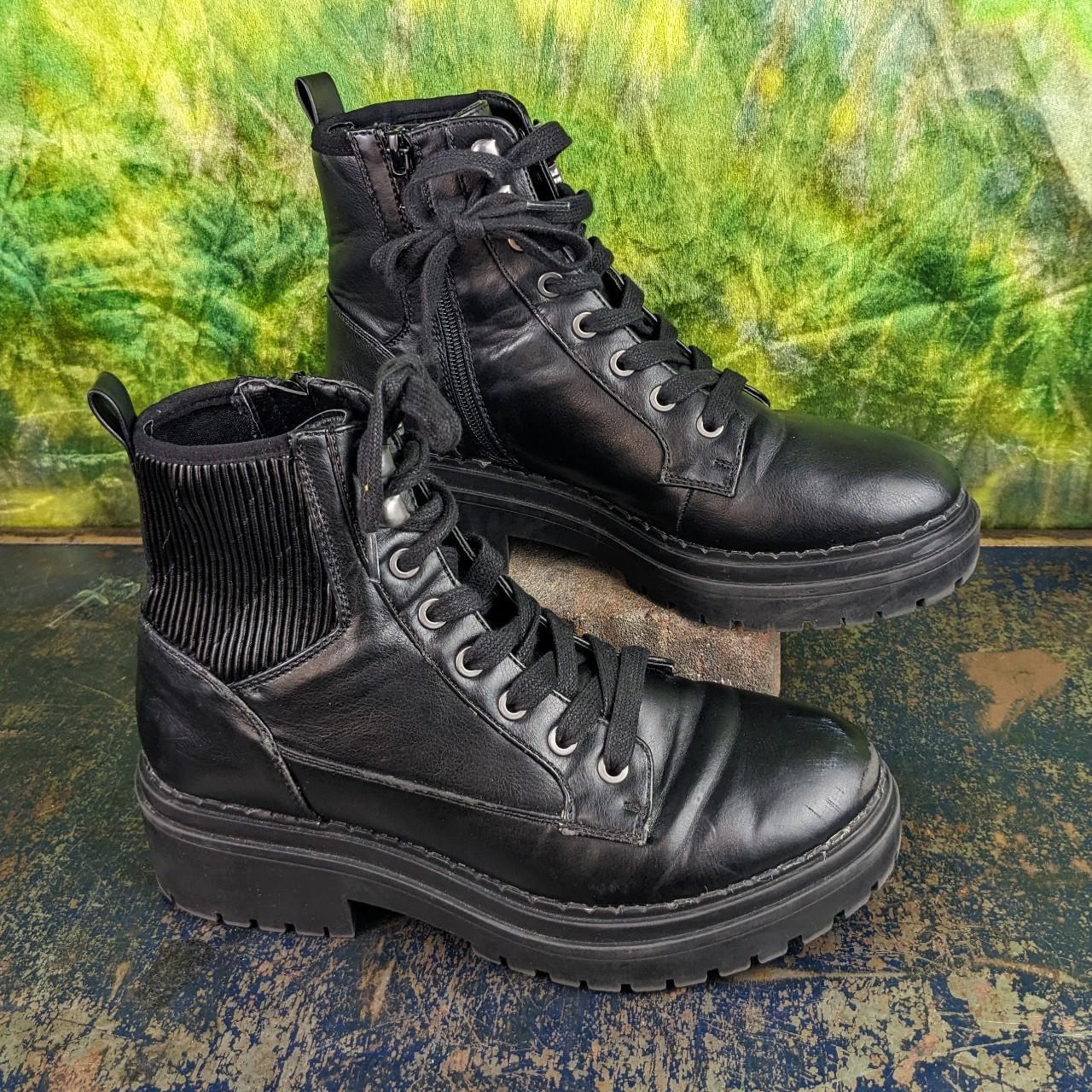 Platform Black faux vegan leather lace up chunky... - Depop