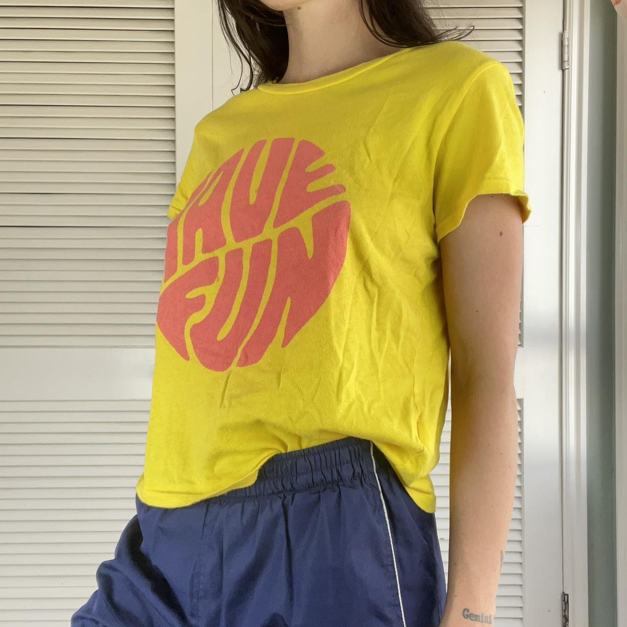 Mother Womens Yellow And Pink T Shirt Depop