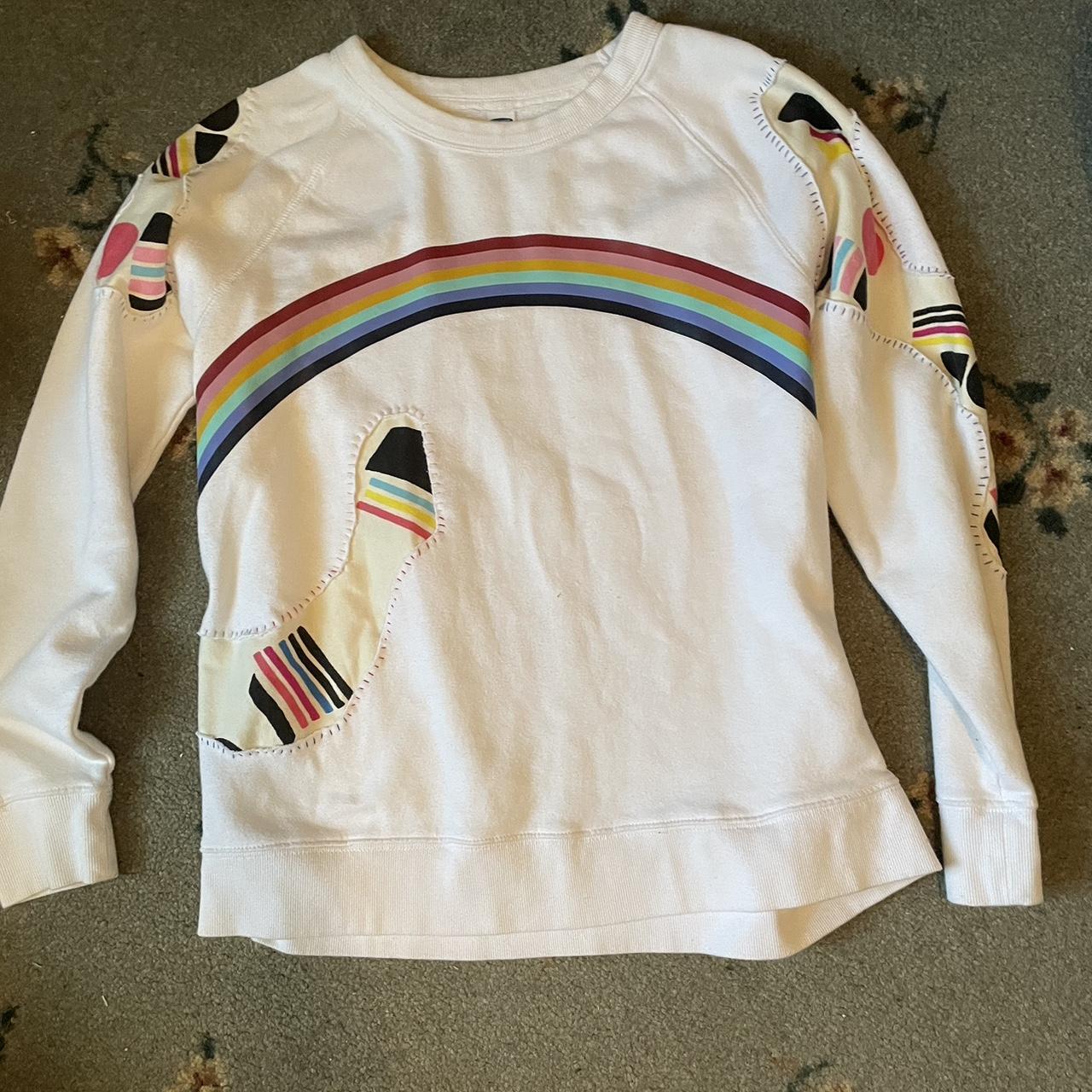 Old Navy rainbow crew sweater hand sewn peekaboo