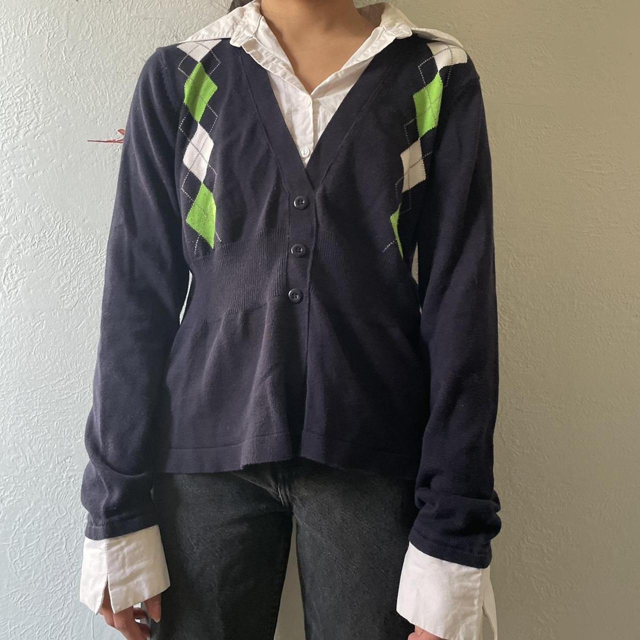 Blue Layered Sweater Longsleeve blue and green... - Depop