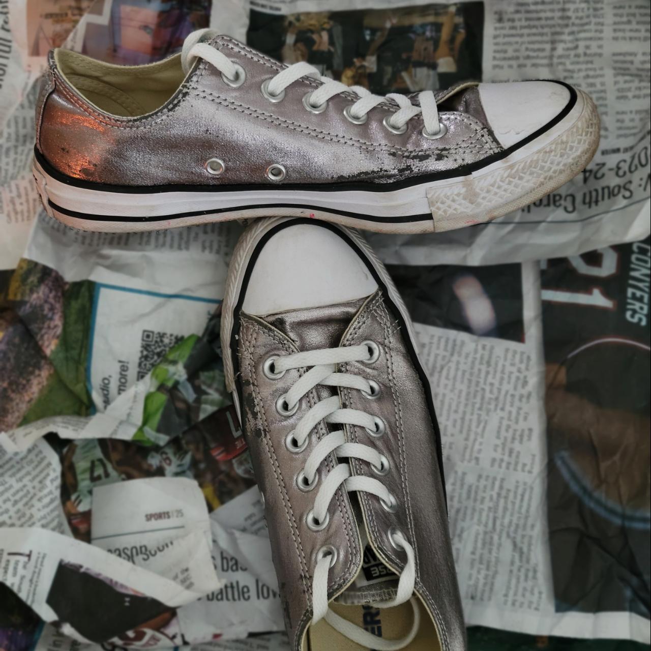 Metallic silver Chuck Taylor Converse classic low. Depop