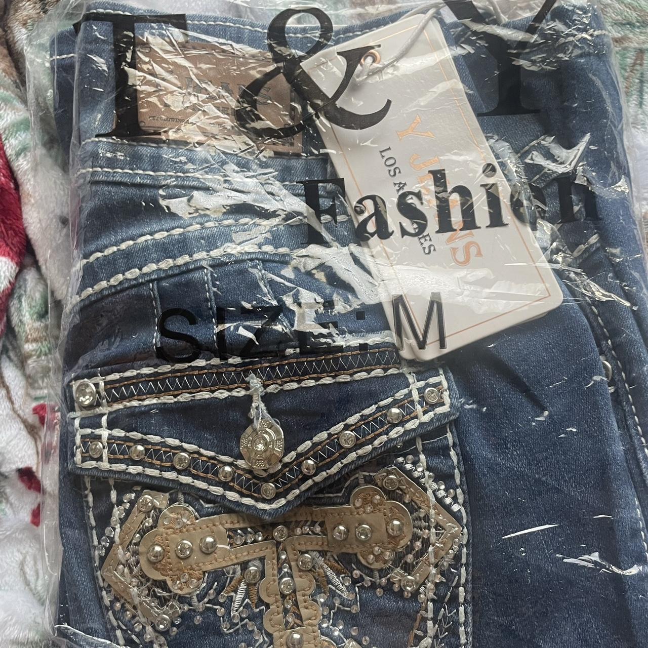 T&Y Fashion; denim dark blue jeans with rhinestone | Depop