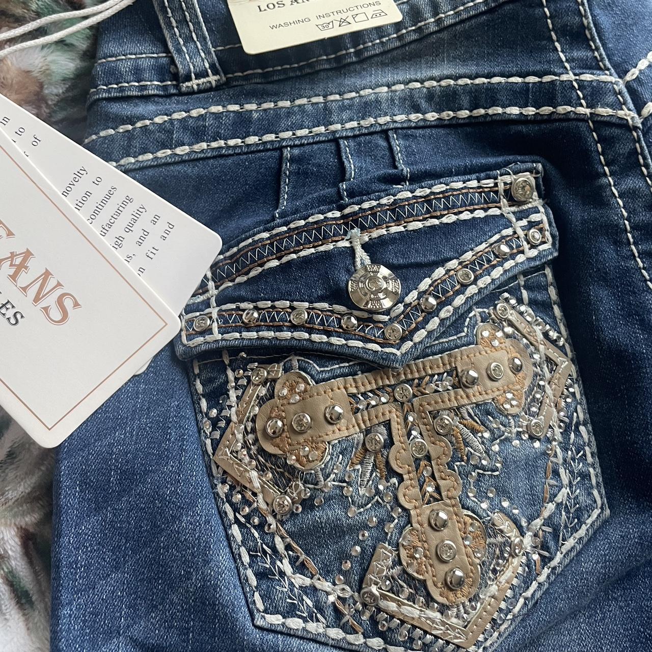 ゆ*い様 ⭐️新品⭐️CTHY LUXURY MATERIAL MULTI TE T&Y Fashion; denim dark blue jeans with rhinestone | Depop