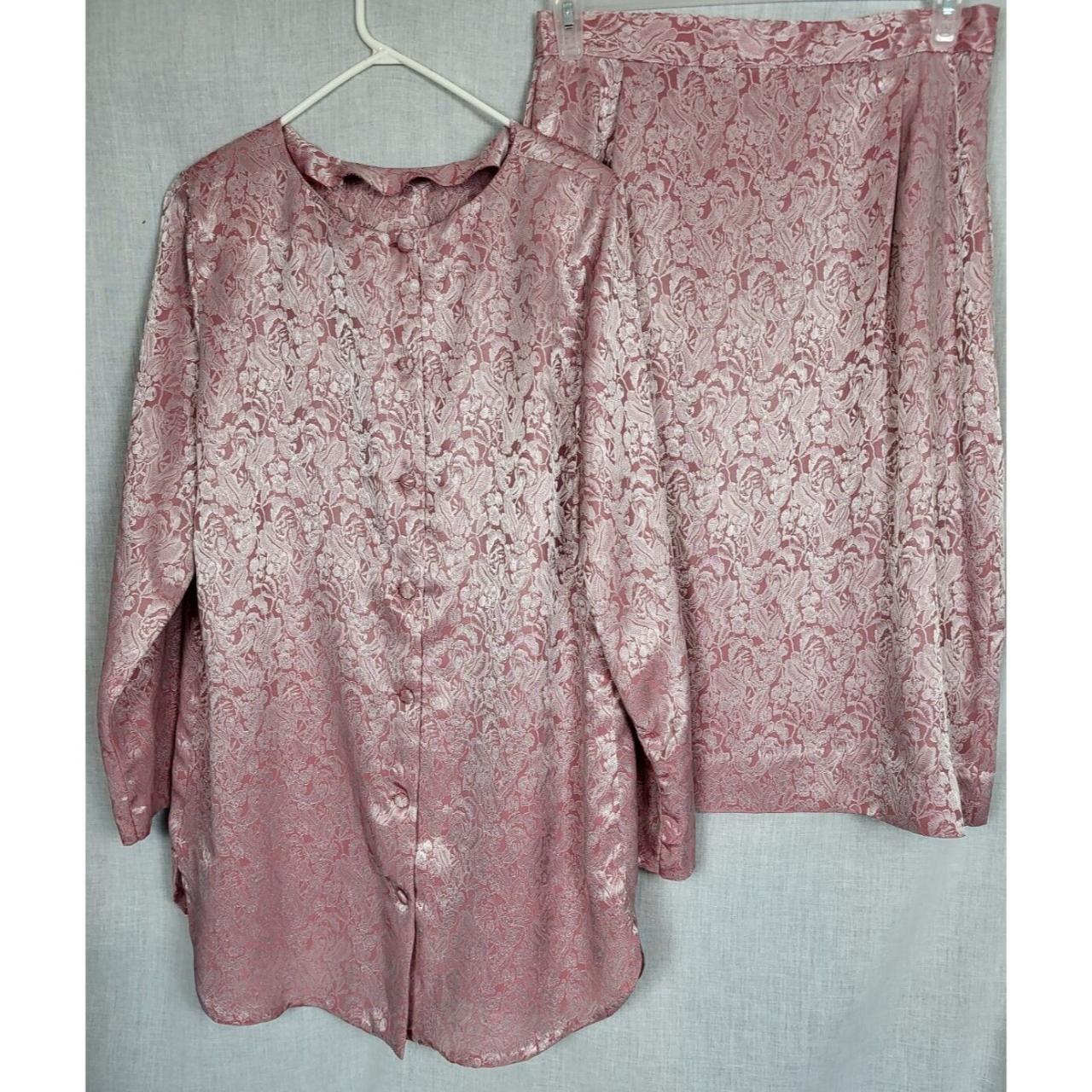 Vintage 80s Pink Floral Dress Skirt 2-piece... - Depop