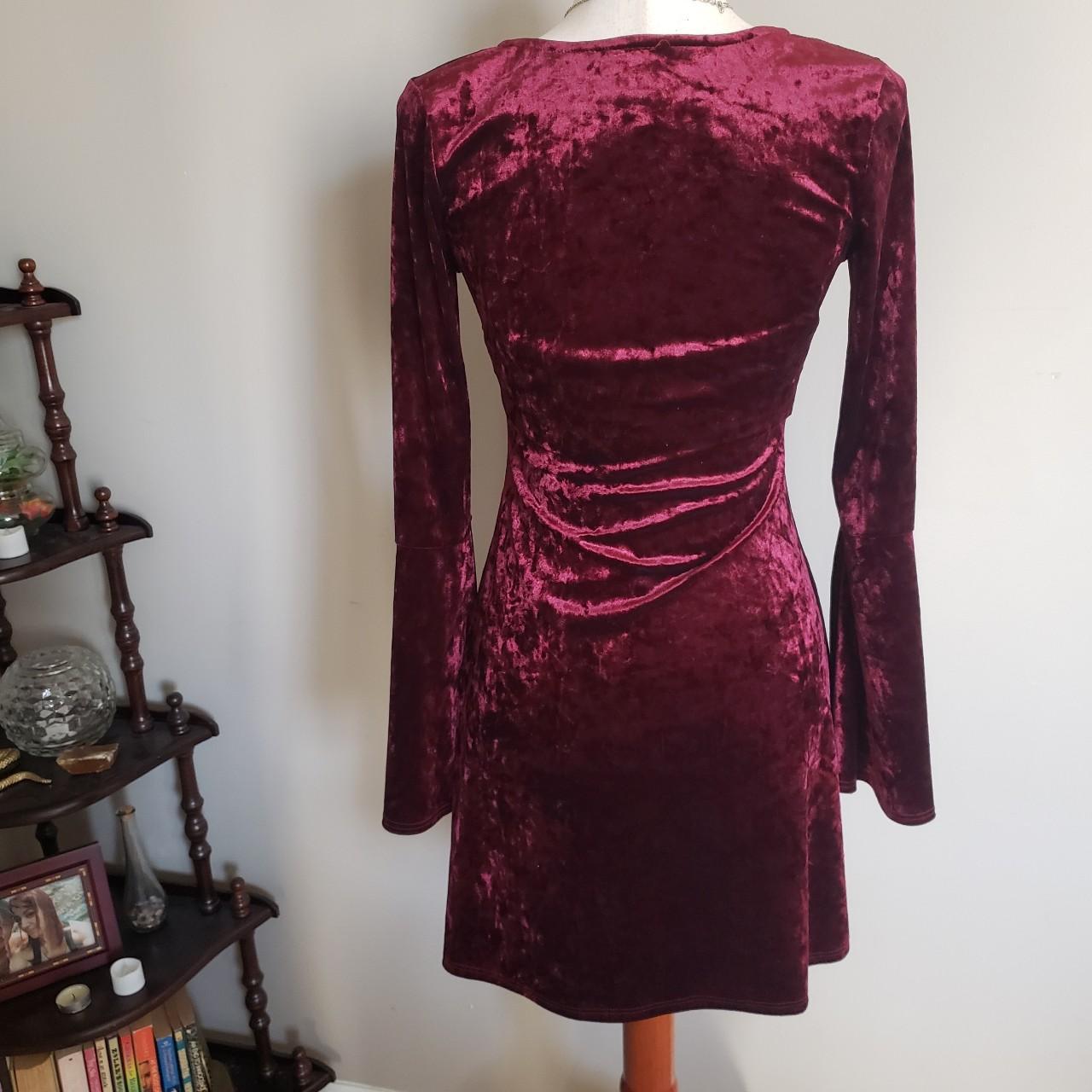 Burgundy velvet mini dress by K Too Possibly... - Depop