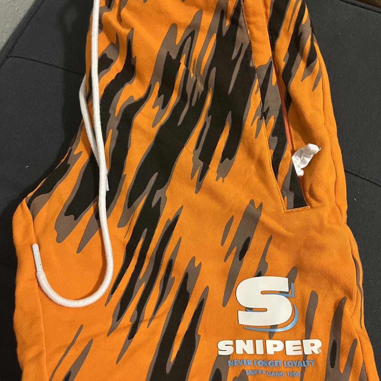 Sniper gang, orange pattern sweatpants I will send... - Depop