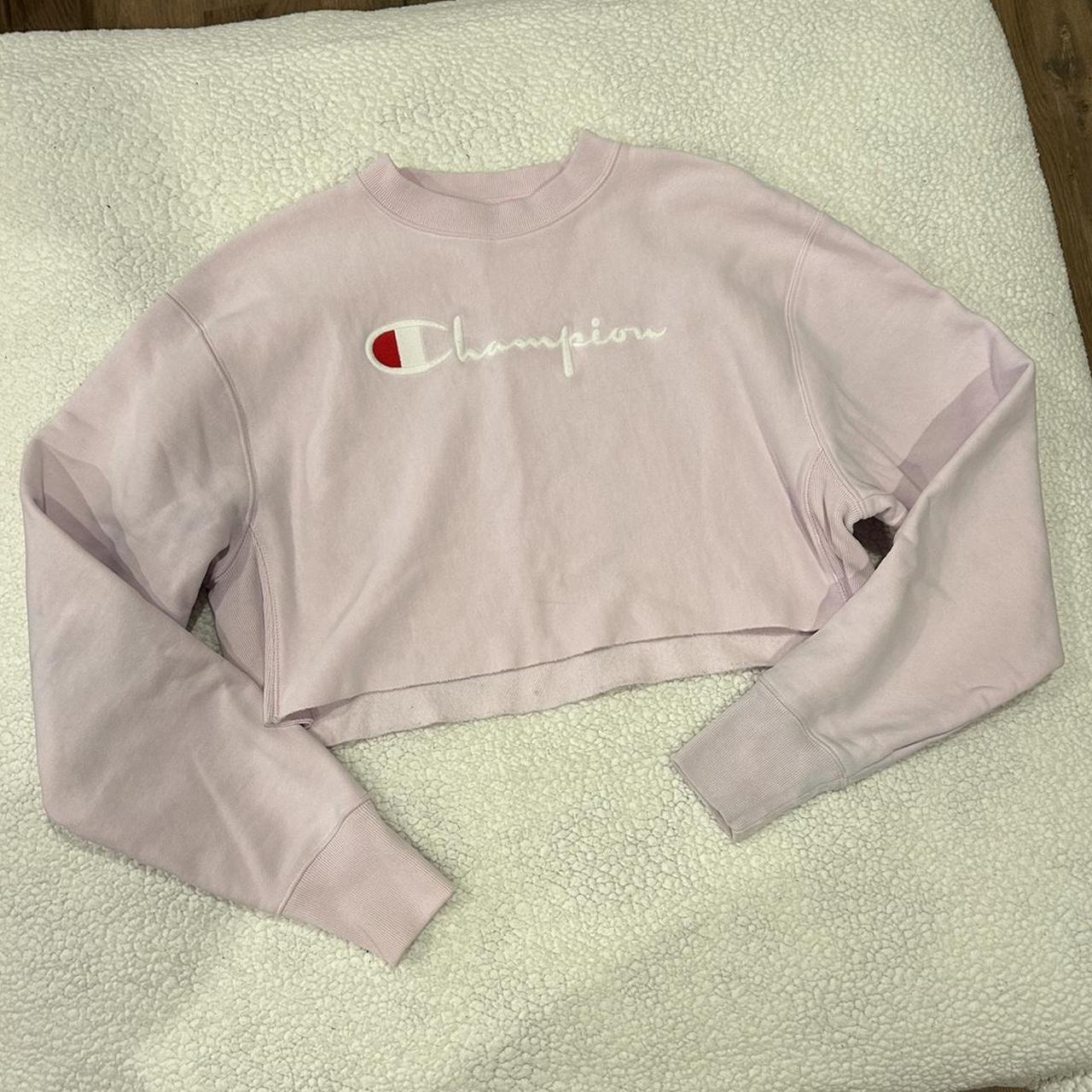 Pink Champion cropped sweatshirt with front and back. Depop