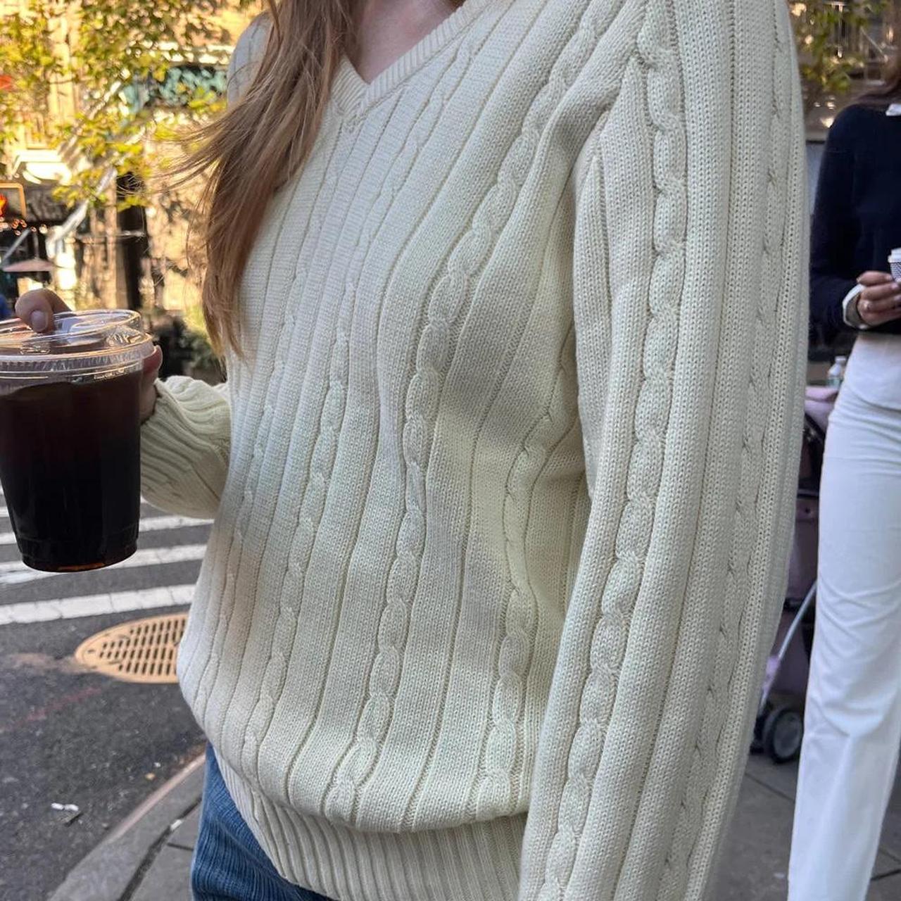 Brandy Melville Ida Cable Knit V-Neck Sweater in... - Depop