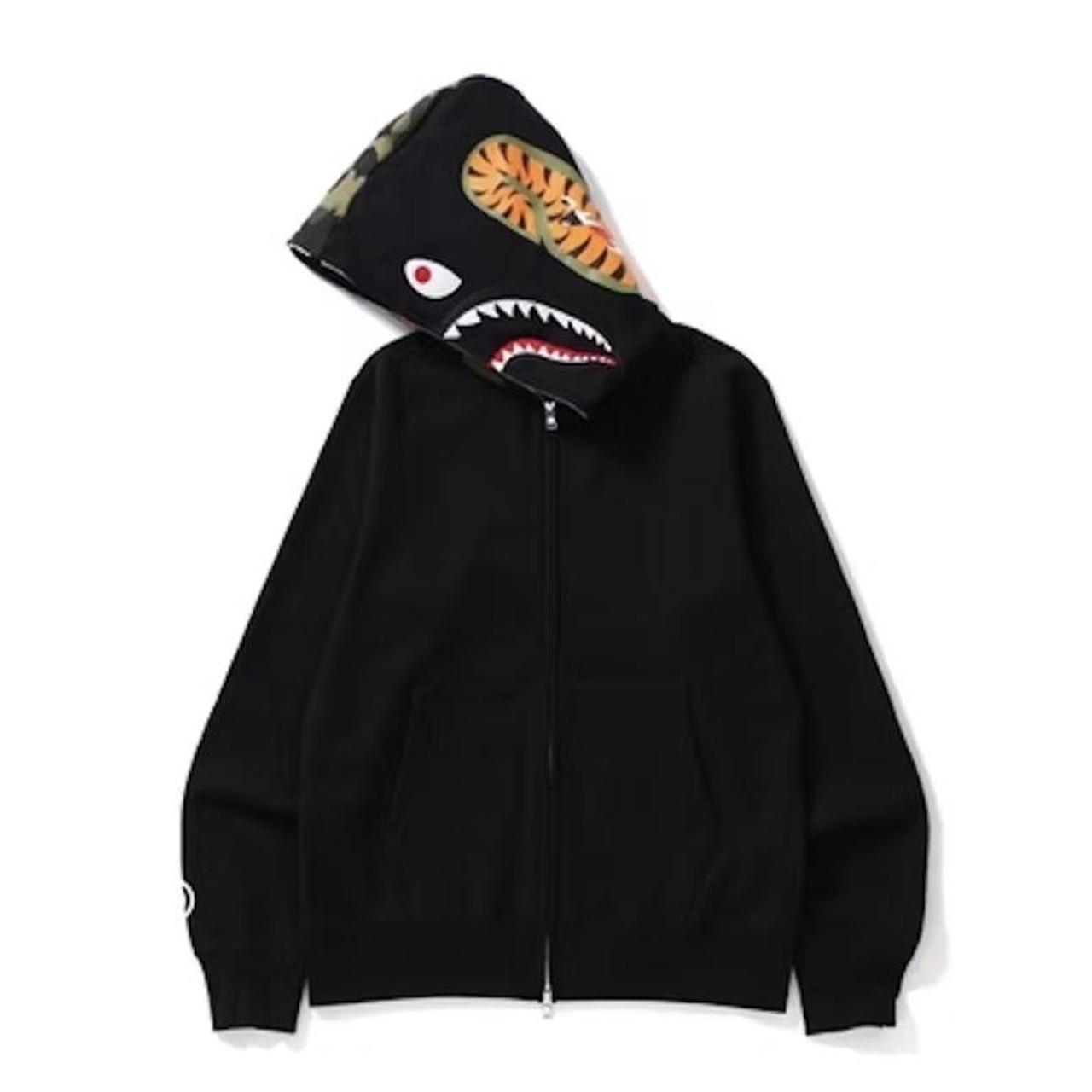 BAPE Shark Full Zip Hoodie Camo Hood Black - Depop