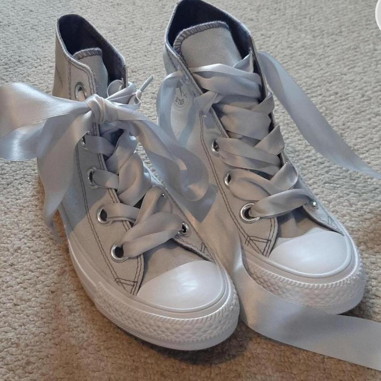 Greg hi top converse with ribbon laces. Never worn Depop