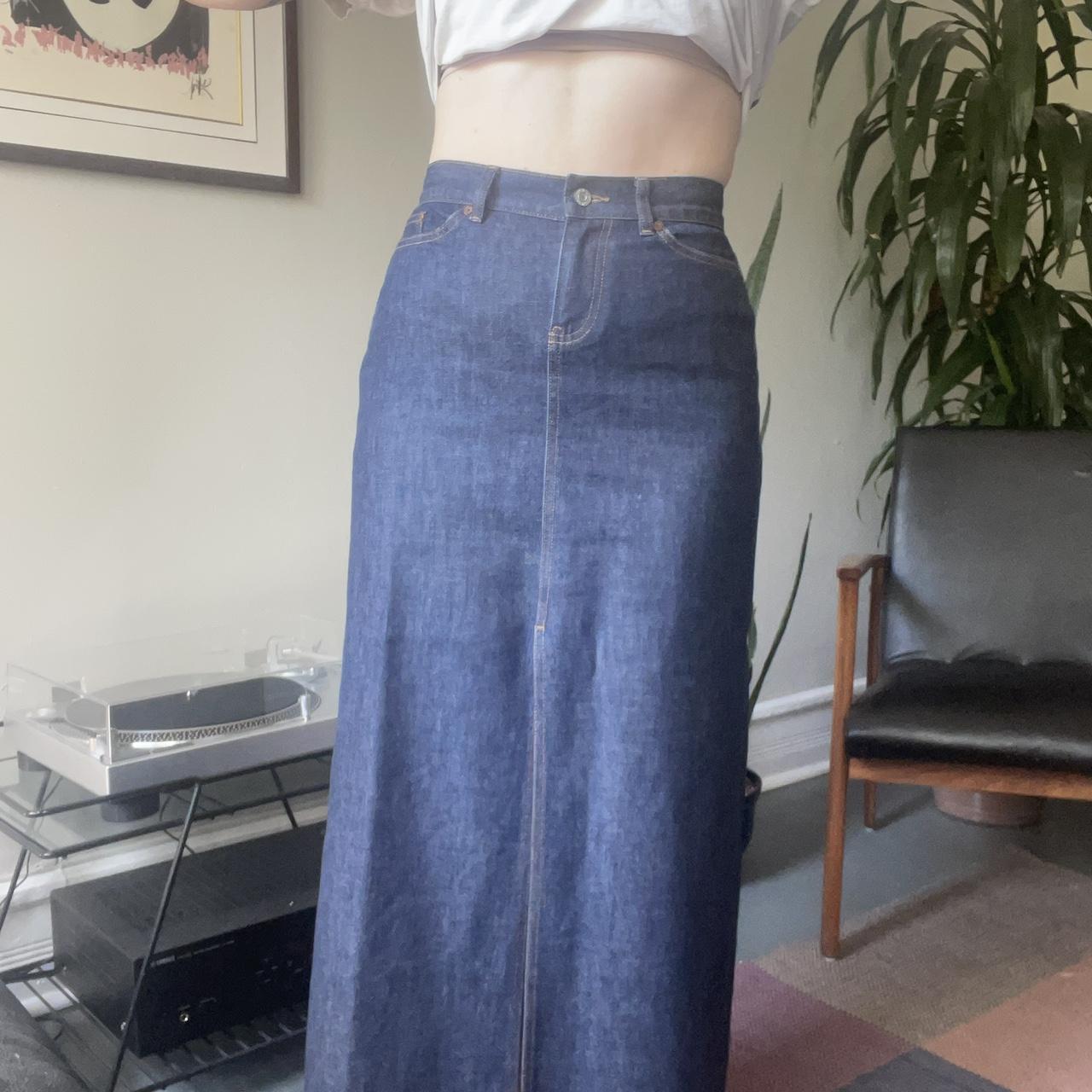 Vintage gap denim maxi skirt with front slit. Just... - Depop