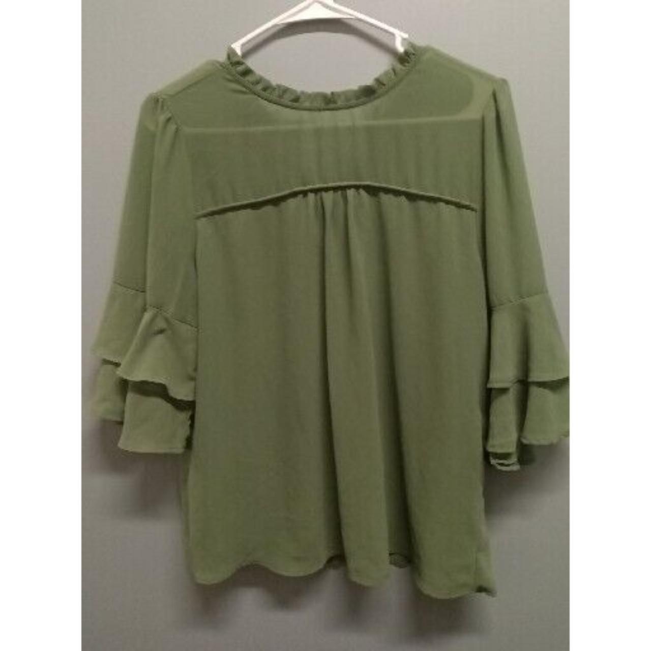 Monteau Womens Green Blouse Flutter Sleeve Size... - Depop
