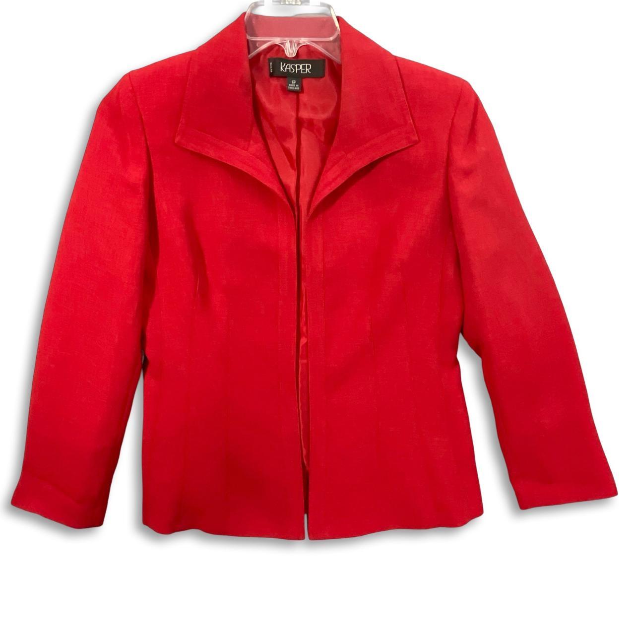 Kasper Red Open Front Blazer Jacket Holiday Party. Depop