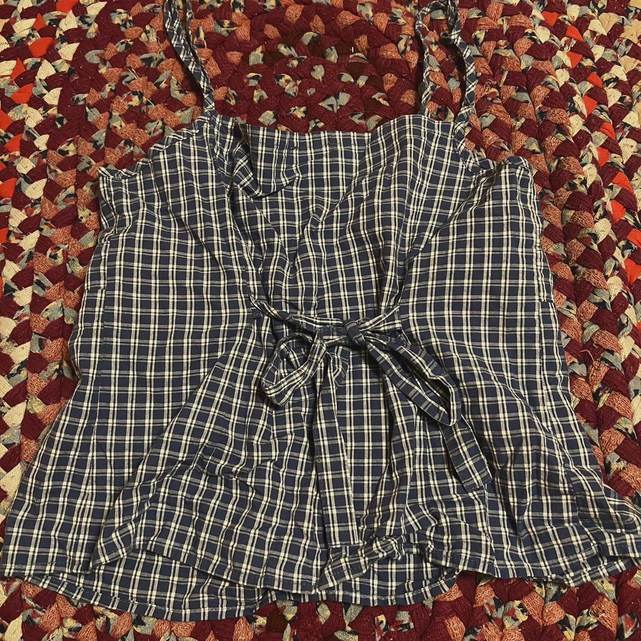 navy blue brandy plaid baby doll top with bow on back - Depop