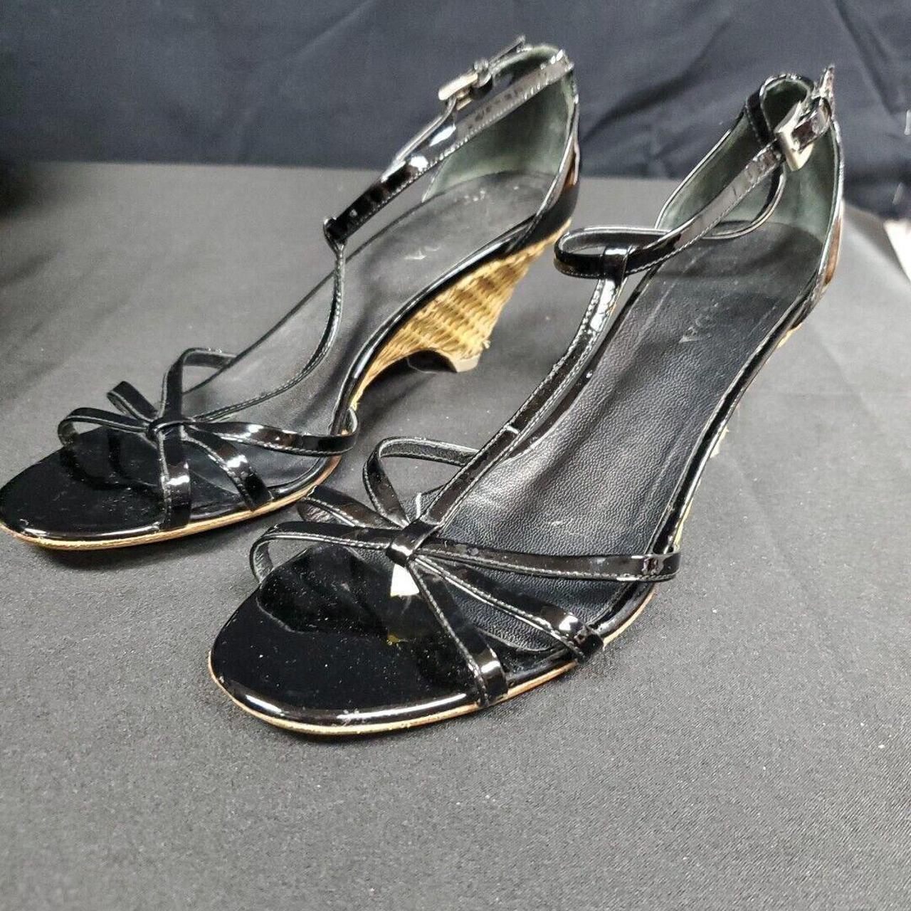 Prada T Strap Patent Leather Wedge Sandals Rattan. Depop