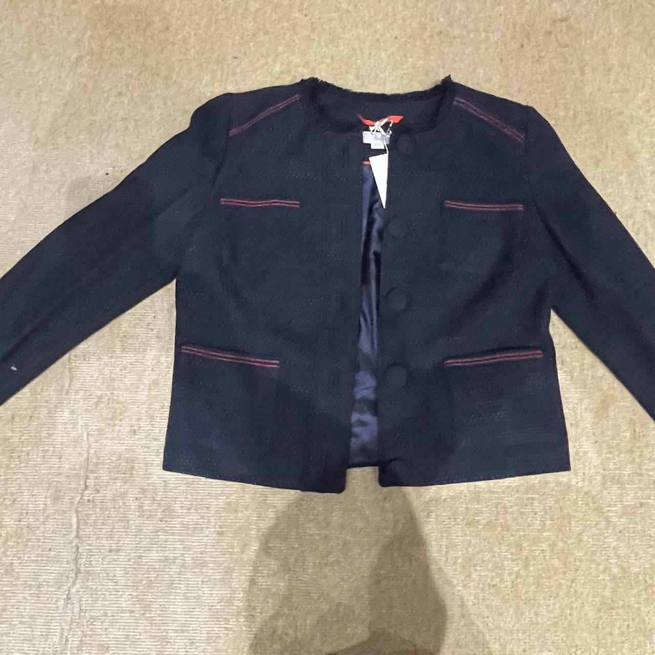 Long sleeved navy blue Boden jacket with red... - Depop