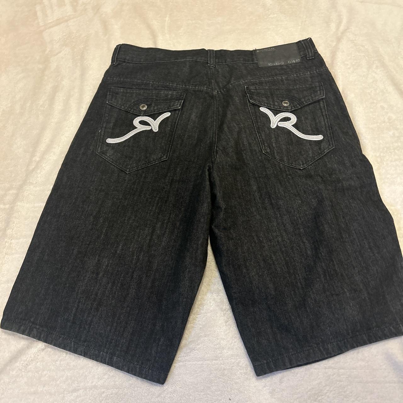 42w baggy black rocawear jorts cool backtab and... - Depop