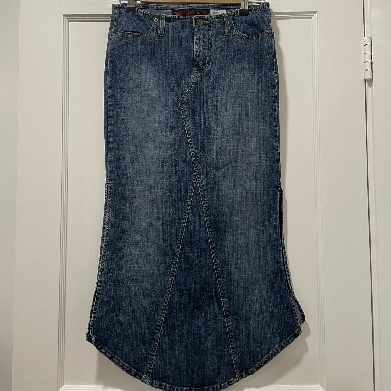 Vintage MUDD Long Dark Jean Skirt with Side... - Depop