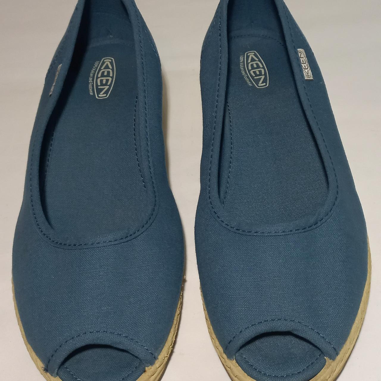 Keen Cortona Canvas Peep Toe Wedge Shoes Blue... - Depop