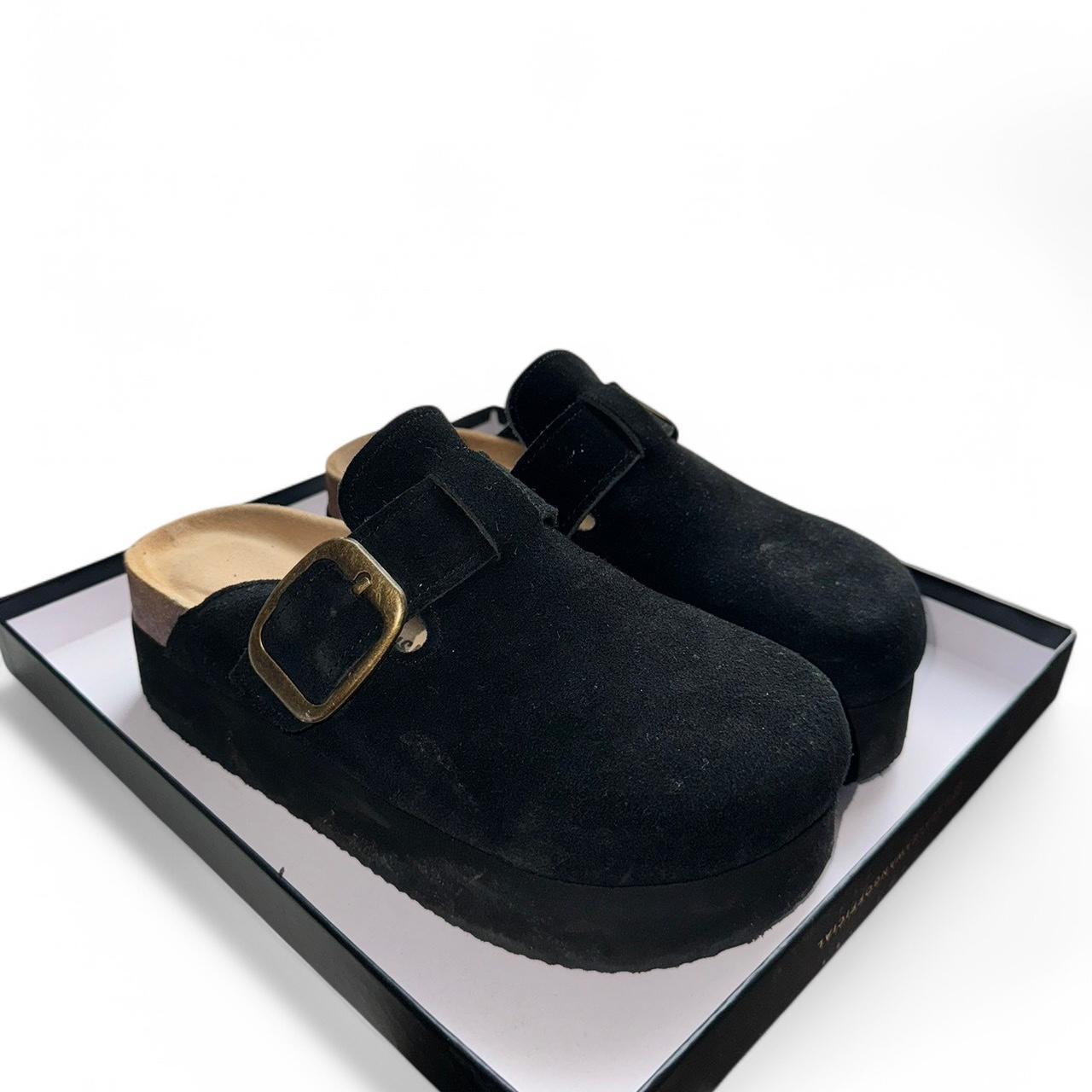 suede platform clogs
