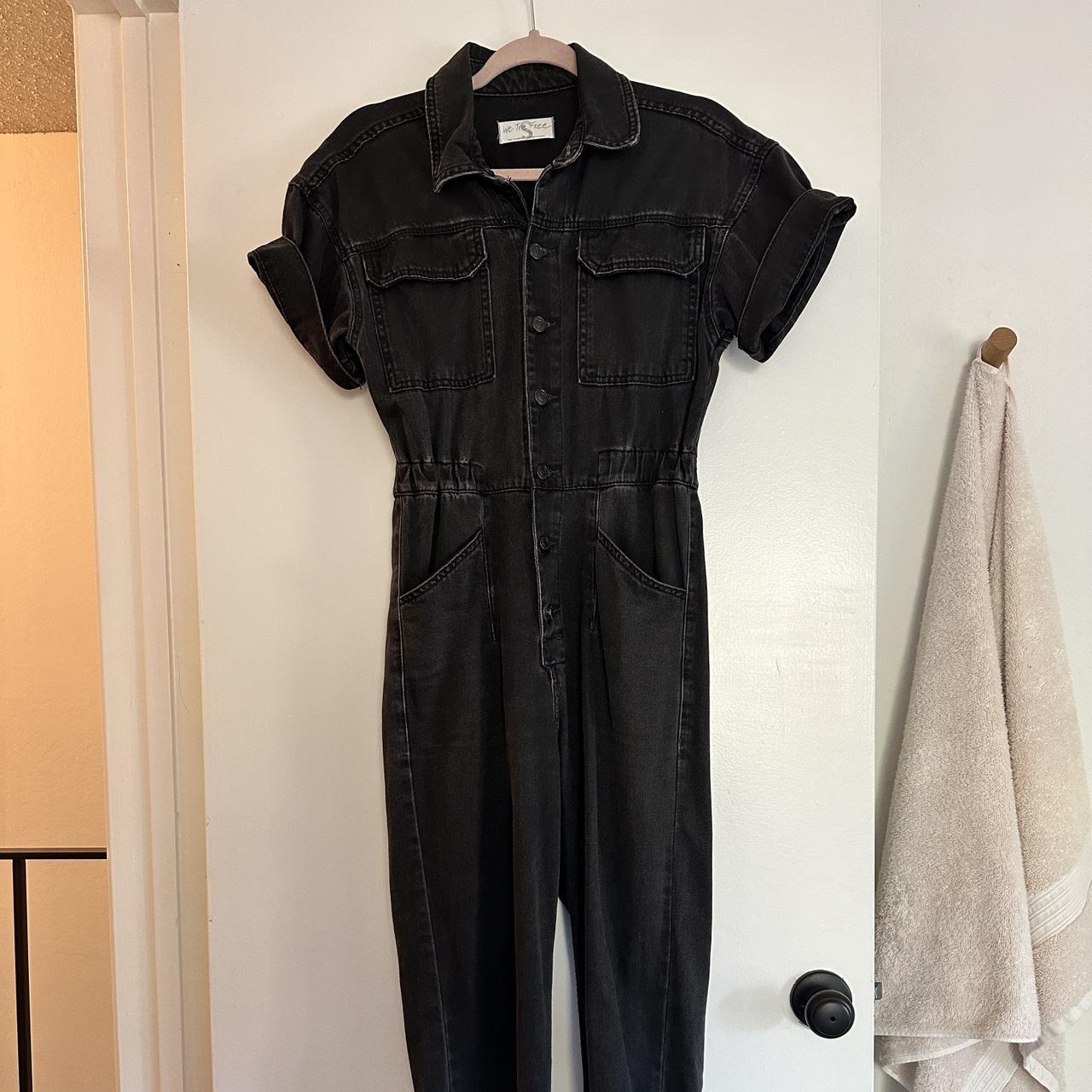 Free People black denim jumpsuit - Depop