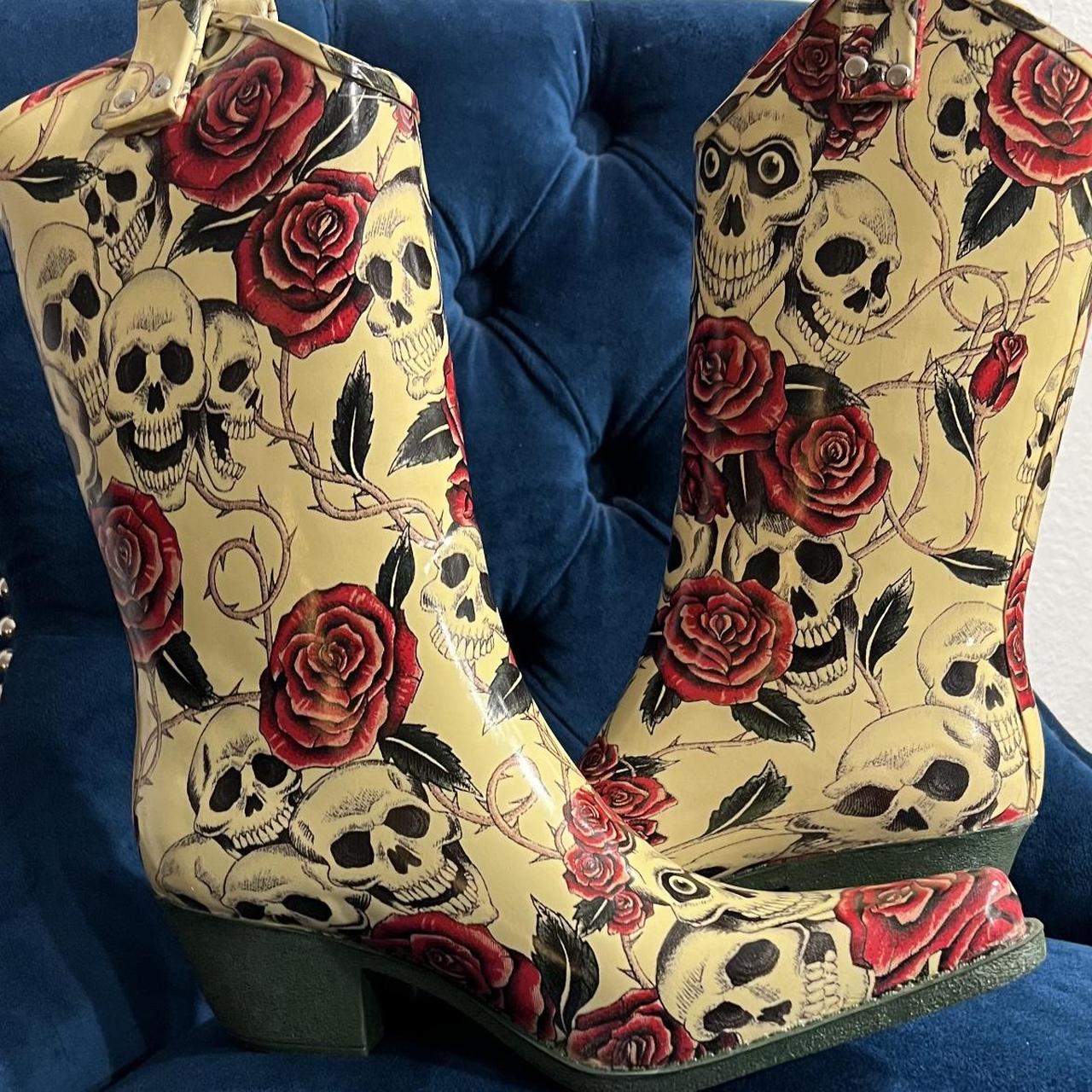 Women's sugar skull rain on sale boots