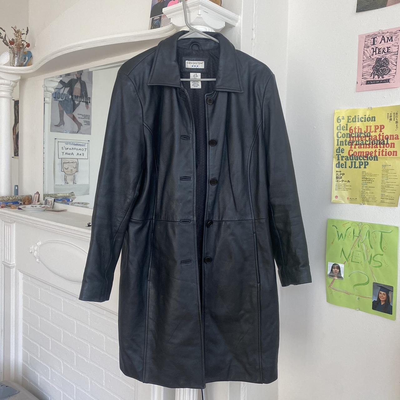 Vintage black leather coat Knee length, real... - Depop