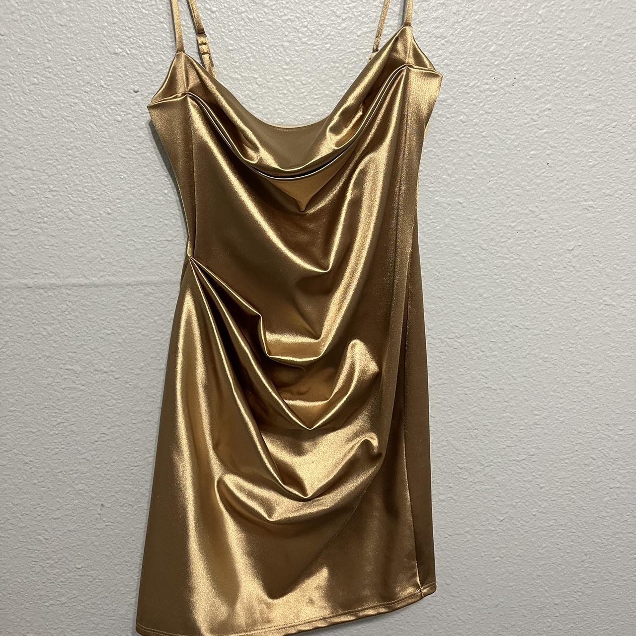 lucy in the sky gold satin mini dress #gold... - Depop