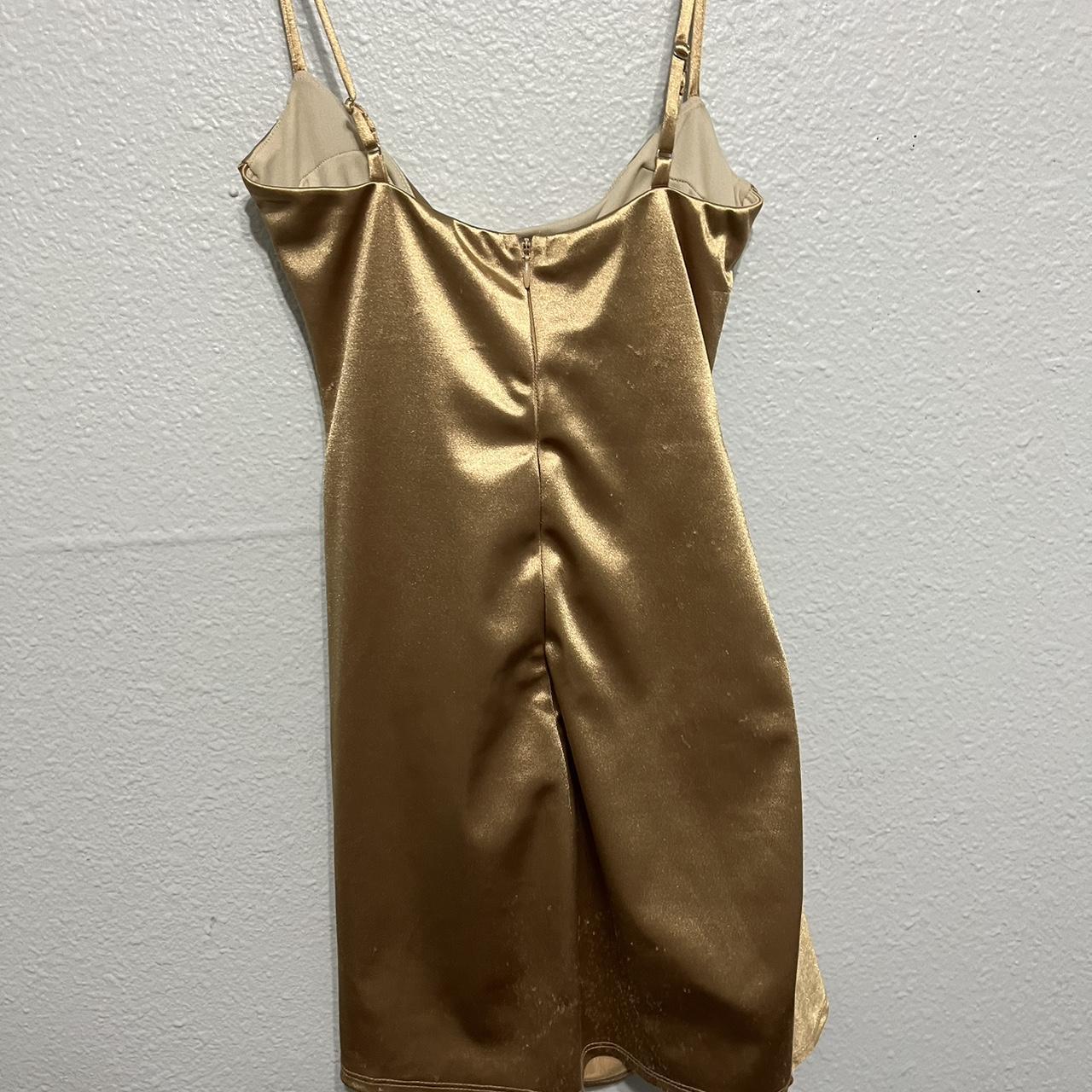 lucy in the sky gold satin mini dress #gold... - Depop