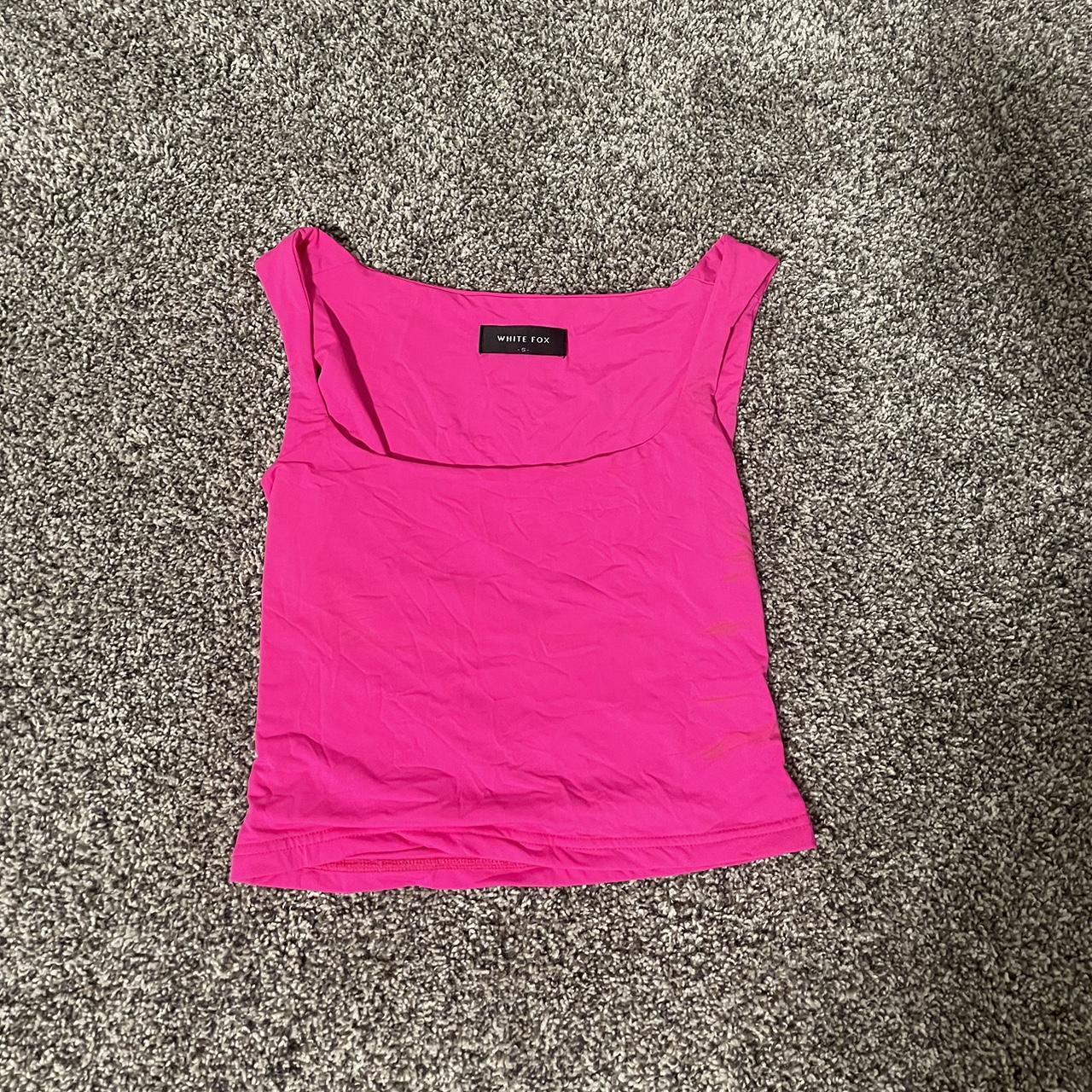 hot pink white fox top size small so flattering... - Depop