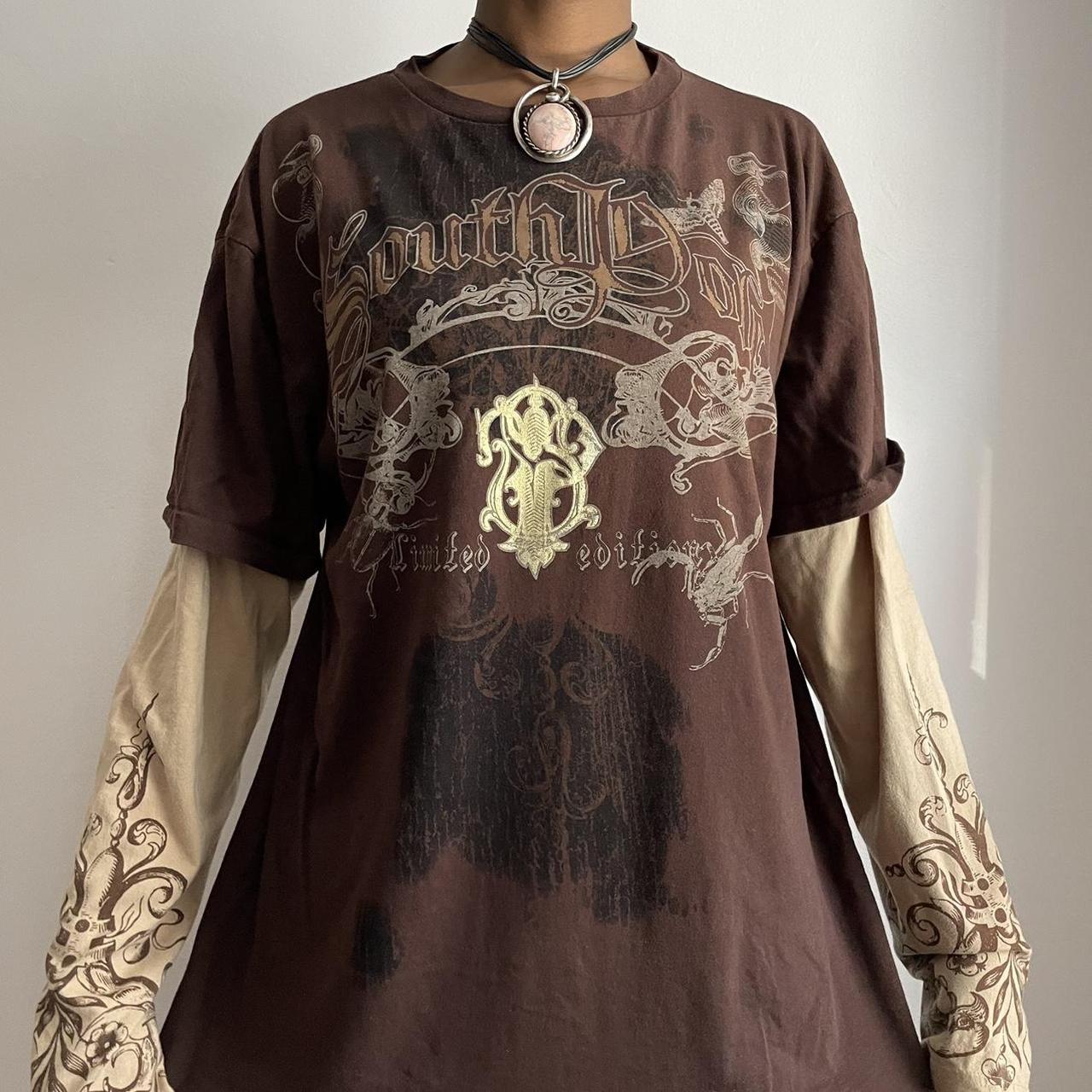 Y2k Grunge Southpole Long sleeve T-shirt Brown Brand... - Depop