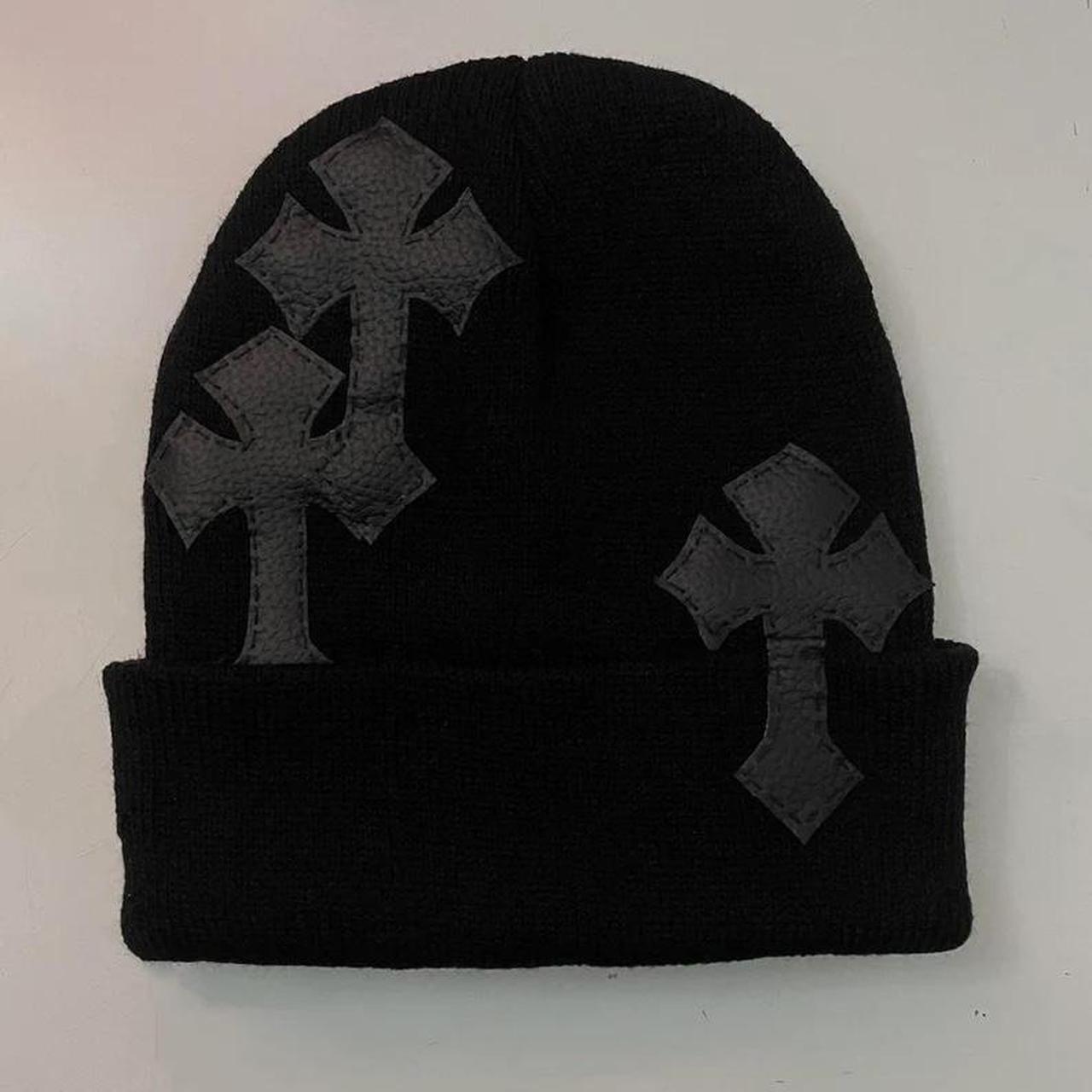 CHROME HEARTS BEANIE Thick beanie Black leather... - Depop