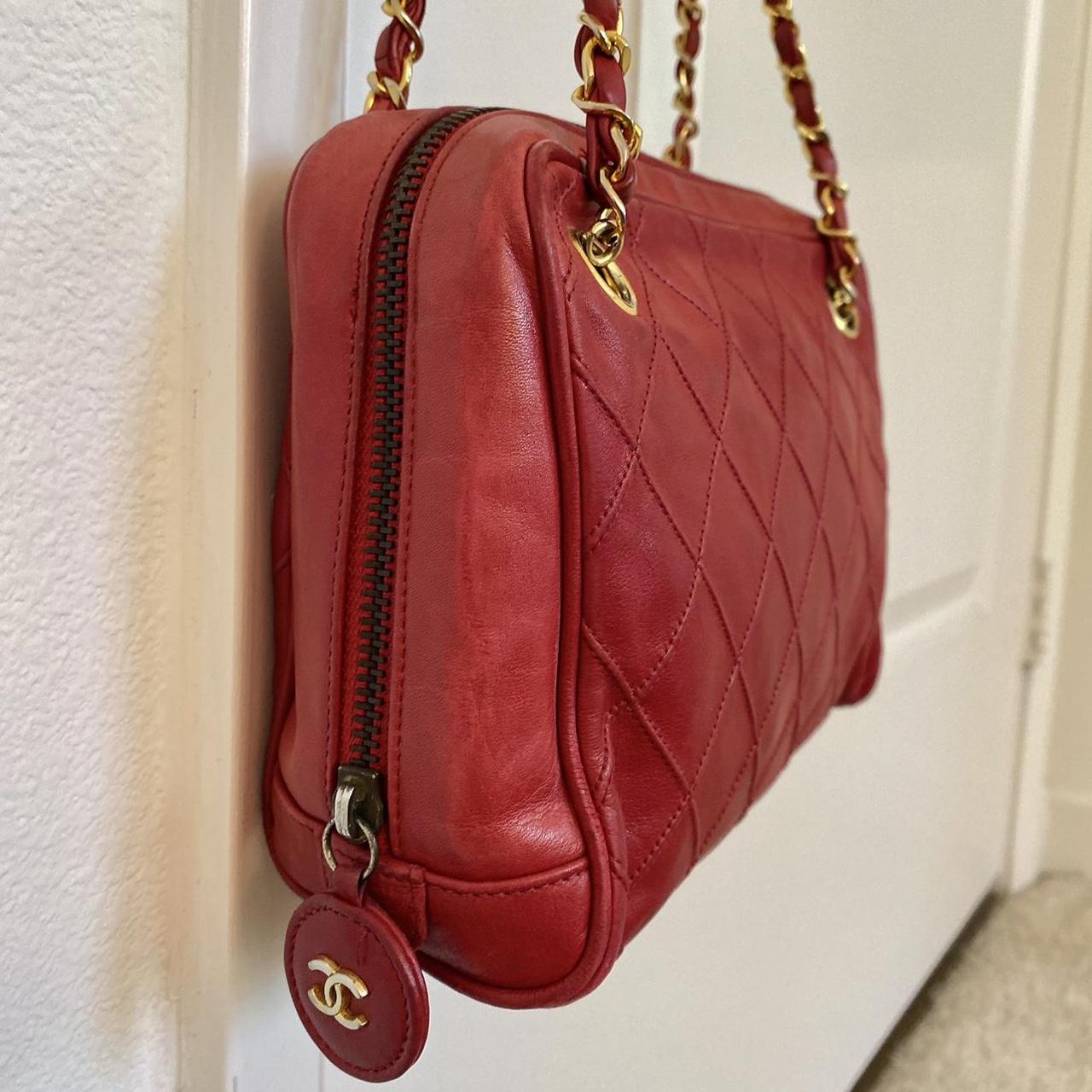 CHANEL Vintage Classic Red Quilted Chain Shoulder... - Depop