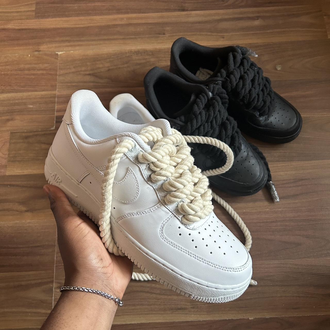 Nike Air Force 1 Rope Lace Customs - White W Cream - Depop