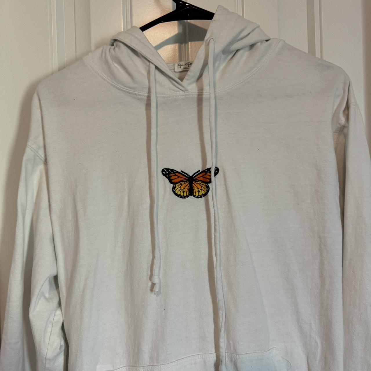 Brandy Melville white butterfly hoodie johngalt. Depop