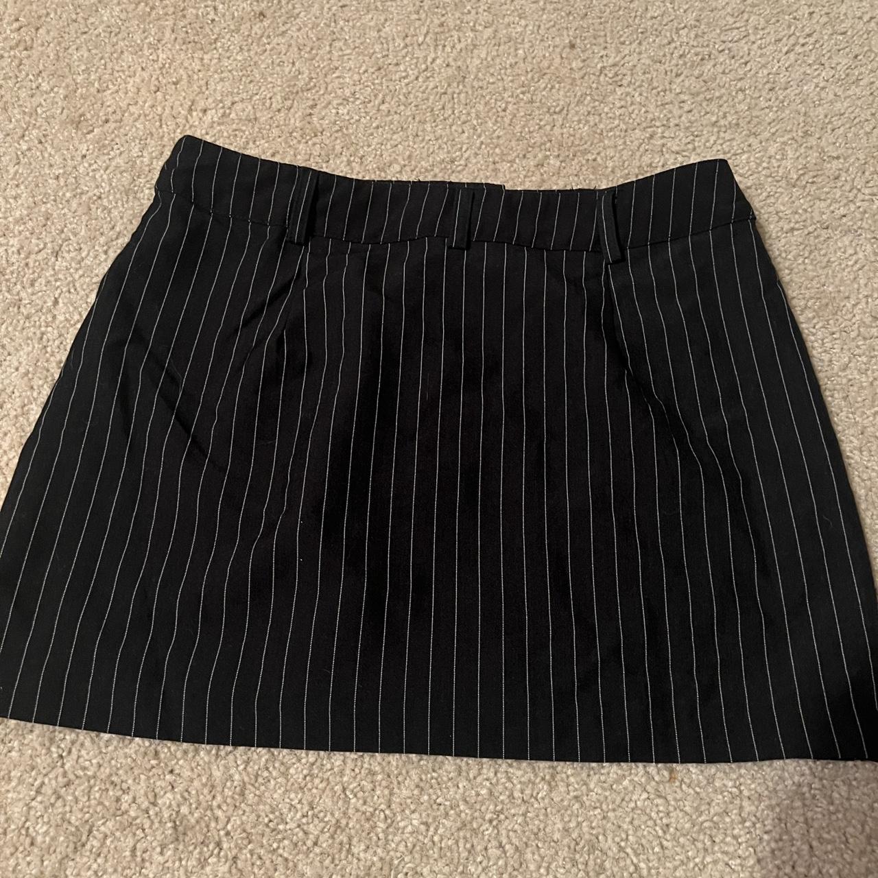 Black Pinstripe Mini Skirt Perfect Condition Bought... - Depop