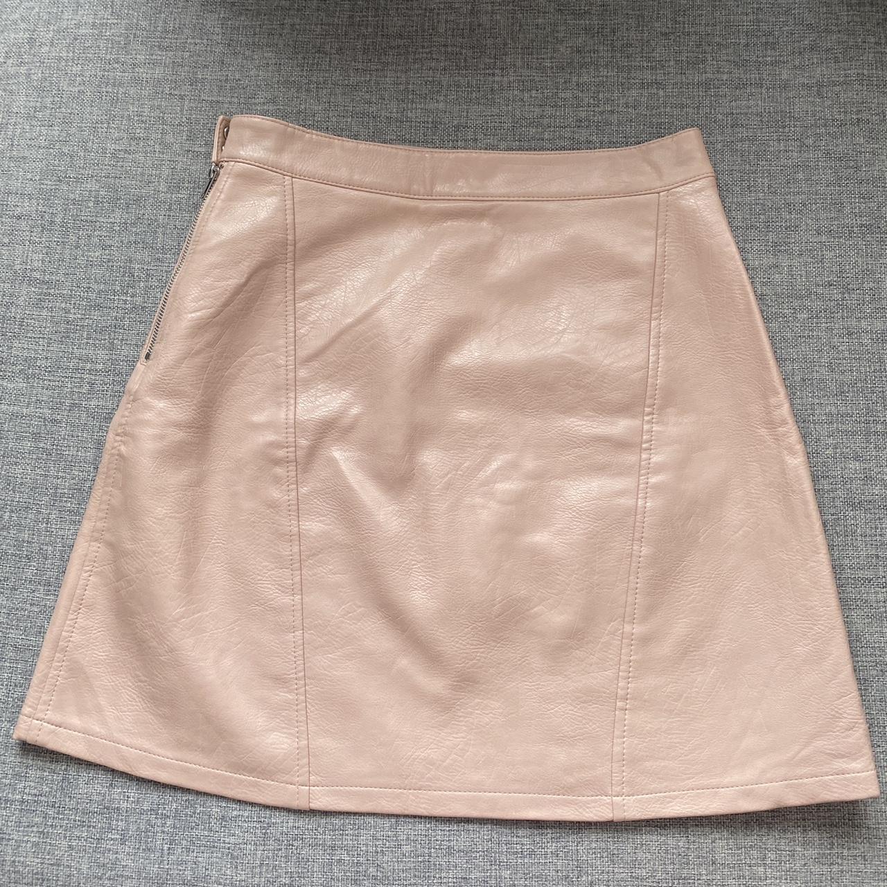 Beige pink leather skirt best sale