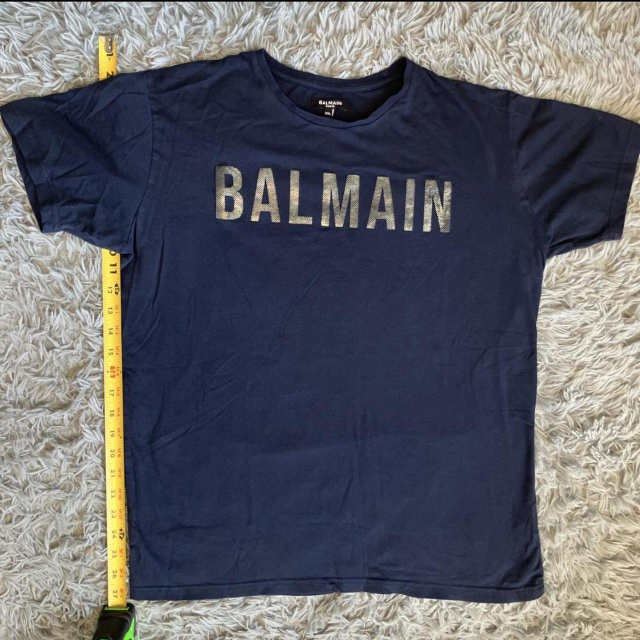 Authentic Balmain Jeans Spellout Navy Blue T Shirt. Depop