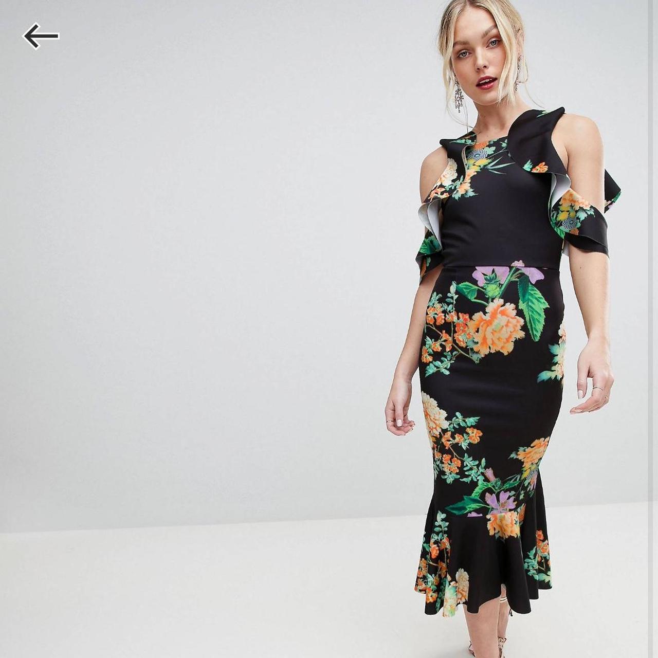 Asos Design tall floral scuba ruffle cold shoulder